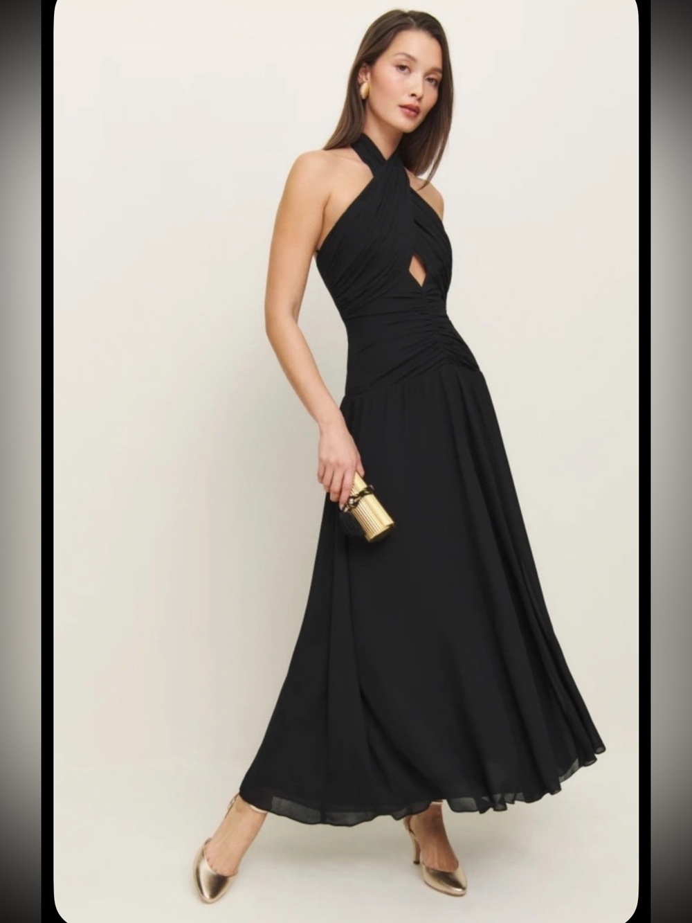 Reformation Black Halterneck Maxi Dress with Twist Front